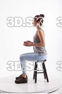Sitting photo references of Molly blue jeans womna singlet 0010